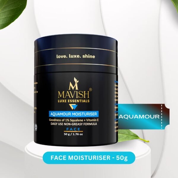 MAVISH’S Aquamour Moisturiser Oil Free 50 gm | 1% Squalene and Vitamin-E | Non-Greasy Formula | Nourish and Glow – Your Skin's Daily Best Friend!