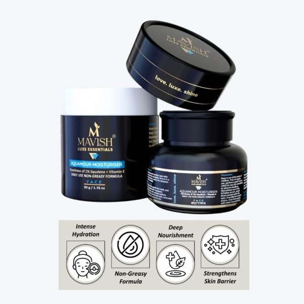 MAVISH’S Aquamour Moisturiser Oil Free 50 gm | 1% Squalene and Vitamin-E | Non-Greasy Formula | Nourish and Glow – Your Skin's Daily Best Friend! - Image 2
