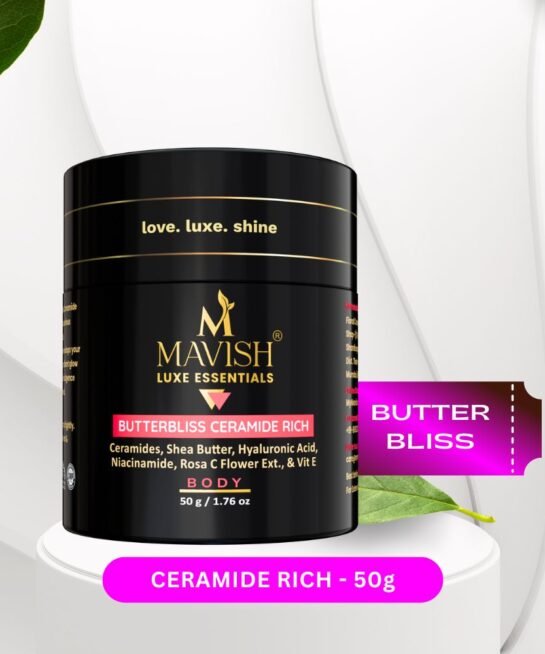 MAVISH’S Butterbliss Ceramide Rich For Body | Ceramide, Shea Butter, Hyaluronic Acid With Niacinamide, Rosa C Flower Extract & vitamin E Combination Skin | Deep Moisturization & Hydration | 50gms