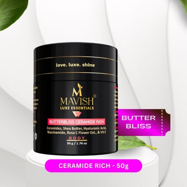 MAVISH’S Butterbliss Ceramide Rich For Body | Ceramide, Shea Butter, Hyaluronic Acid With Niacinamide, Rosa C Flower Extract & vitamin E Combination Skin | Deep Moisturization & Hydration | 50gms