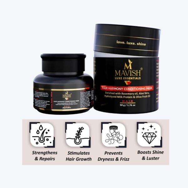 MAVISH Luxe Essentials Hair Harmony Conditioning Mask-50gram | Enriched With Rosemary Oil, Aloe Vera, Hydrolyzed Milk Protein & Olive Fruit Oil Pack of 1 | 50ml - Image 2
