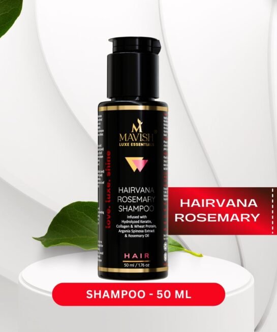 MAVISH Luxe Essentials Hairvana Rosemary Shampoo | Infused With Hydrolyzed Keratin, Collagen & Wheat Protein, Argania Spinosa Extract & Rosemary Oil | 50ml