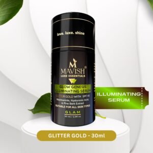 MAVISH's Glow Genesis Illuminating Serum | Glitter Gold with SPF 45 | For Bright & Glowing Face | Niacinamide, Hyaluronic Acid & Pine Bark Extract | 30 Ml (Glitter Gold)