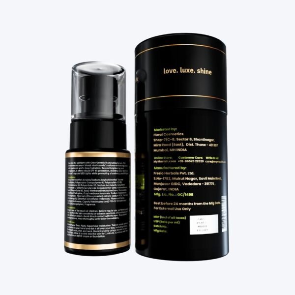 MAVISH's Glow Genesis Illuminating Serum | Glitter Gold with SPF 45 | For Bright & Glowing Face | Niacinamide, Hyaluronic Acid & Pine Bark Extract | 30 Ml (Glitter Gold) - Image 4