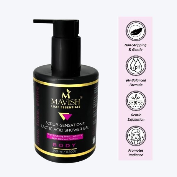MAVISH Scrub Sensations Lactic Shower Gel with Scrubbing Beads, Lactic Acid & PH-Balanced Formula | 200ml - Image 2