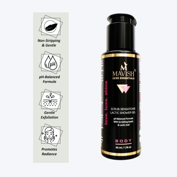 MAVISH Scrub Sensations Lactic Shower Gel with Scrubbing Beads, Lactic Acid & PH-Balanced Formula | 50ml - Image 2