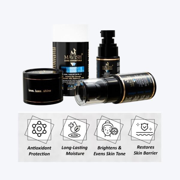 MAVISH Luxe Essentials Luminyst Fluid Sunscreen SPF 50 PA+++ - 30ml, UVA/UVB Protection, Non-Sticky, No White Cast, Non-Comedogenic, Enriched with Hyaluronic Acid for Hydration - Suitable for Daily Use - Image 2