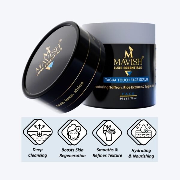 Mavish Luxe Essentials Tagua Touch Face Scrub | Featuring Saffron, Rice Extract & Tagua Nut 50 gm - Image 2