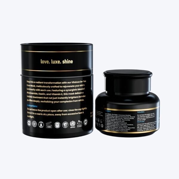 MAVISH’S Vitaluxe DE-TAN Face Mask | Synergistic Blend of Niacinamide, Kaolin With Glycyrrhiza Glabra Root & Extract, Cucumis Sativus Extract & Vitamin E | 50g - Image 4