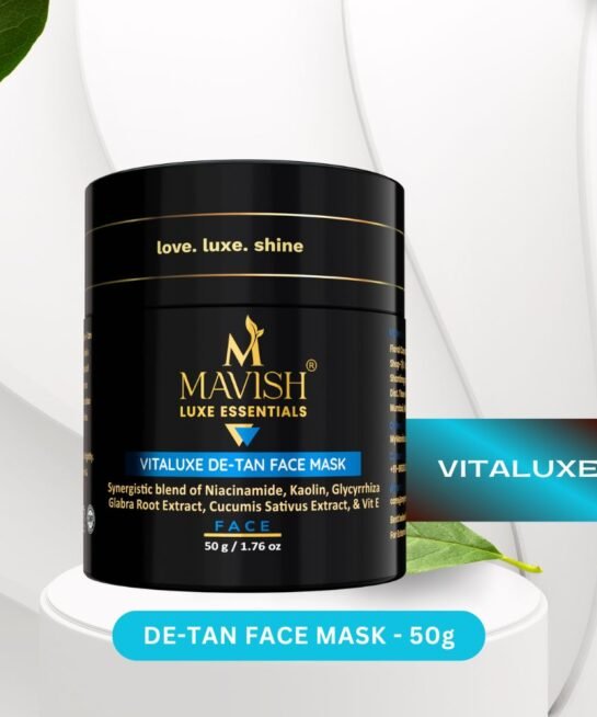 MAVISH’S Vitaluxe DE-TAN Face Mask | Synergistic Blend of Niacinamide, Kaolin With Glycyrrhiza Glabra Root & Extract, Cucumis Sativus Extract & Vitamin E | 50g